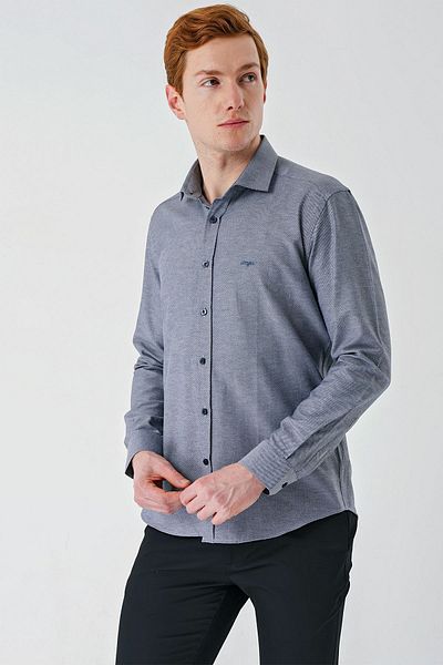 İmza Gray Long Sleeve Oxford Pocketless Cotton Classic Slim Fit Slim Fit Shirt1004240235