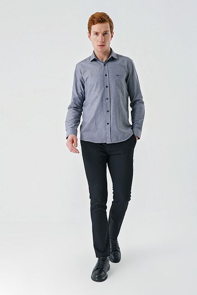 İmza Gray Long Sleeve Oxford Pocketless Cotton Classic Slim Fit Slim Fit Shirt1004240235