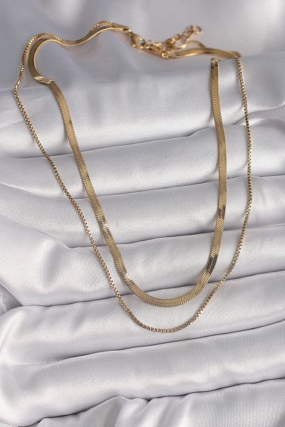 Skygo 316L Steel Gold Color 2-Piece Italian Chain Model Women's Necklace - Tj-Bko9734