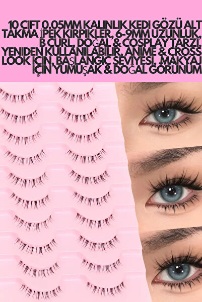 alaraycosmetics ALT TAKMA İPEK KİRPİK PALETİ 10 ÇİFT- ISLAK EFFECT MAKYAJ TAKMA KİRPİKLERİ-ANİME ALT KİRPİK