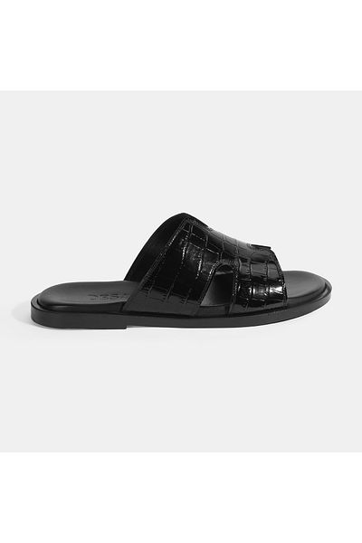 Desa Papuci pentru bărbați din piele cu model de crocodil negru