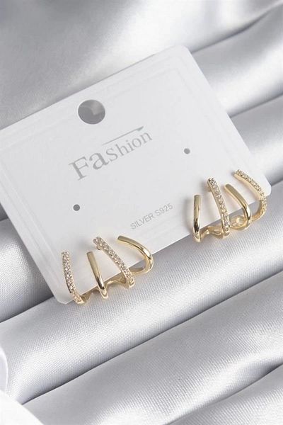 Clariss Brass Silver Color Zircon Stone Fork Model Women's Earrings