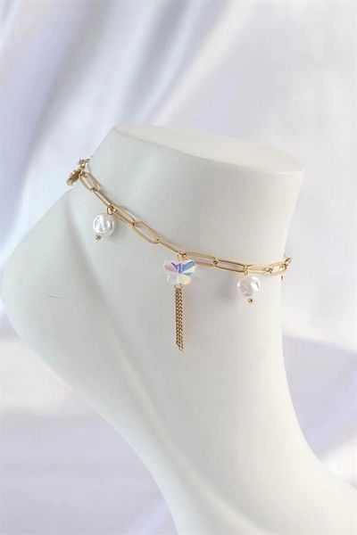 NZM TİCARET 316L Steel Gold Color Dangle Butterfly Anklet
