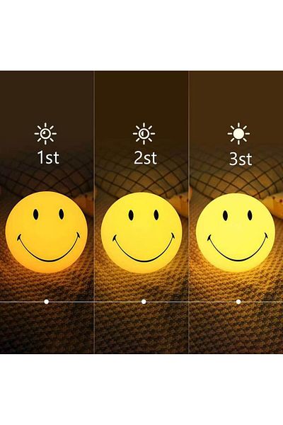 COOYA Portable children's smiley face night light, three modes, USB rechargeable, safe and durable,yellow