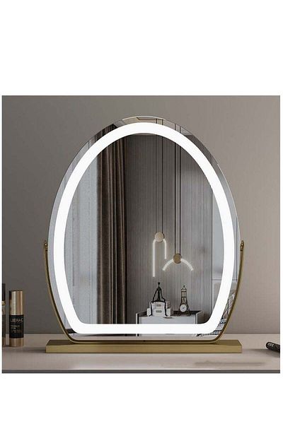 COOYA Oval LED makeup mirror, painted frame, smart touch, three-color lighting, 350 rotation, 40*50 cm