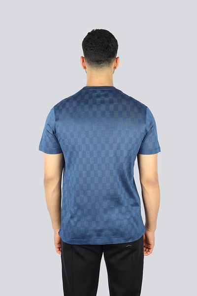 PAUL&SHARK Men's Regular Fit Square Patterned Round Neck Short Sleeve Blue T-Shirt 25411038 -264