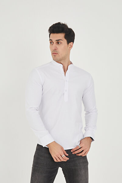 jack carisma ΛΕΥΚΟ ΑΝΔΡΙΚΟ ΠΟΥΚΑΜΙΣΟ ΜΕ ΜΙΑ ΜΙΣΗ ΠΑΤ ΛΑΜΠΡΗ ΣΤΟΥΡΑΚΙΑ ΛΙΚΡΑ ΣΤΡΟΓΓΥΛΟ ΣΤΥΛ