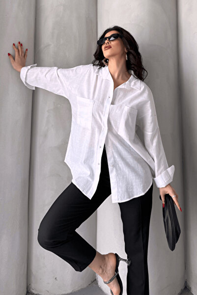 Paw Garage Γυναικείο λινό πουκάμισο Harper με διπλή τσέπη, καλοκαιρινή συλλογή 2025