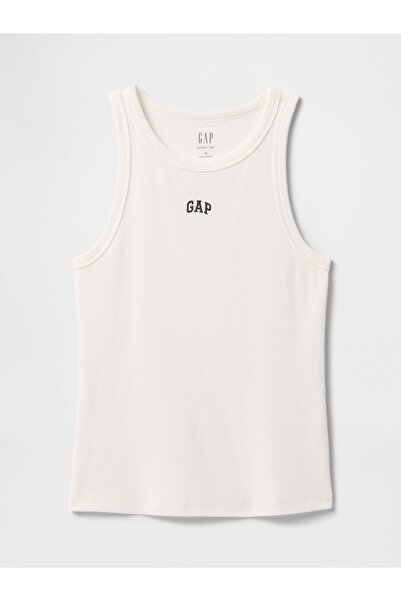 GAP Kadın Kırık Beyaz Logo Fitilli Halter Yaka Atlet