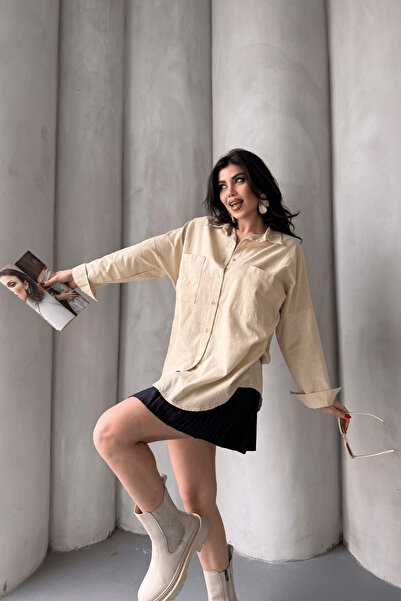 Paw Garage Γυναικείο λινό πουκάμισο Harper με διπλή τσέπη, καλοκαιρινή συλλογή 2025