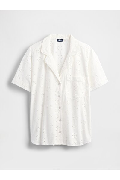 GAP Kadın Beyaz Eyelet Poplin Pijama Üstü