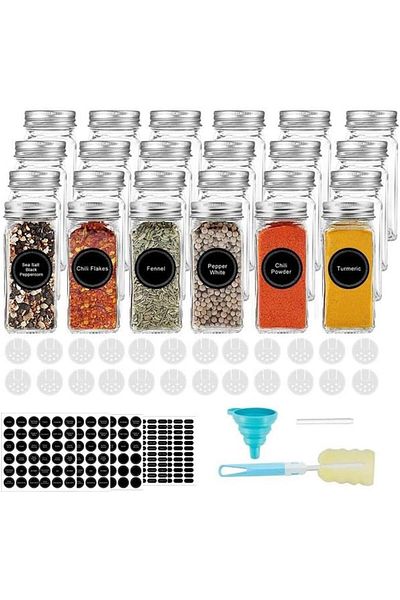 COOYA 24-Piece Spice Jar Set, With Airtight Metal Lid, 120 Ml, With Shaker Lid, For Kitchen