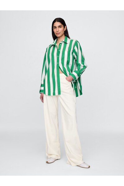 GAP Kadın Yeşil Poplin Big Gömlek