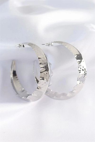 Clariss Brass Silver Color Leaf Patterned Hoop Earrings