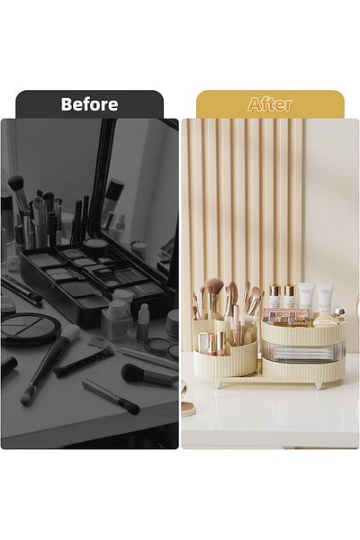 ETG Upgraded 3 Tier Makeup Brush Holder Organizer, Rotating Makeup Organizers Countertop