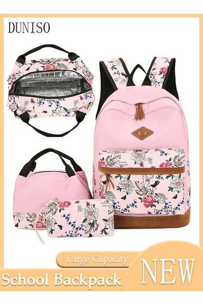 Generic DUNISO School Backpacks for Teen Girls 3 In 1 School Bookbags Set Lunch Bag Pencil Case Travel Light