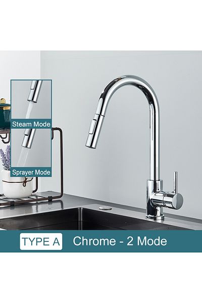 MYQualife Chrome Black Kitchen Faucet Two Function Single Handle Pull Out Mixer Hot and Cold Water Taps Deck