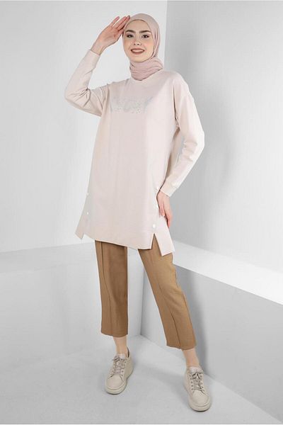 Alvina Text Printed BUTTON DETAILED TRACKSUIT TUNIC 43562