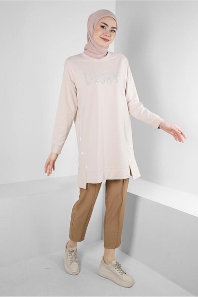 Alvina Text Printed BUTTON DETAILED TRACKSUIT TUNIC 43562
