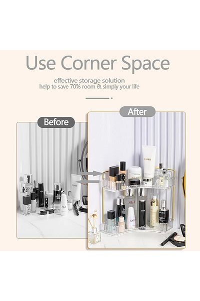 ETG 95 Corner Bathroom Counter Organizer,Vanity Trays for Skincare Makeup Storage Shelf