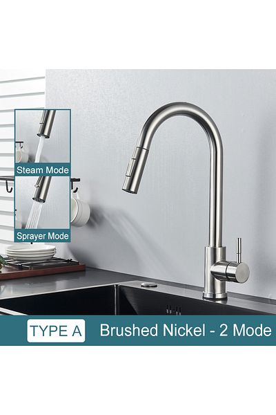 MYQualife Brushed Nickel Black Kitchen Faucet Two Function Single Handle Pull Out Mixer Hot and Cold Water Ta