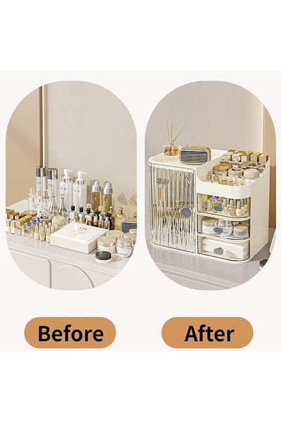ETG Makeup Organizer Large Capacity Cosmetic Storage Box Brush Holder Dustproof Drawer with Mirror
