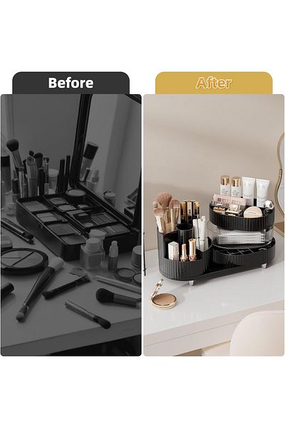 ETG Upgraded 3 Tier Makeup Brush Holder Organizer, Rotating Makeup Organizers Countertop