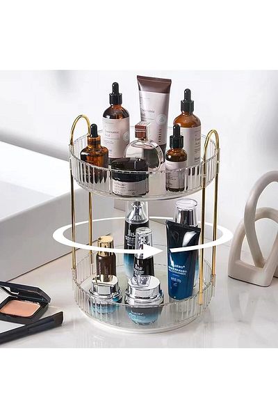 ETG Rotating Makeup Organizer for Vanity 2 Tier, High-Capacity Skincare Clear Make Up Storage