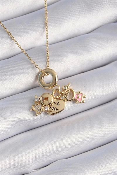 Store 316L الصلب الذهب اللون الزركون حجر التفاصيل الطفل الشكل سحر نموذج قلادة المرأة
