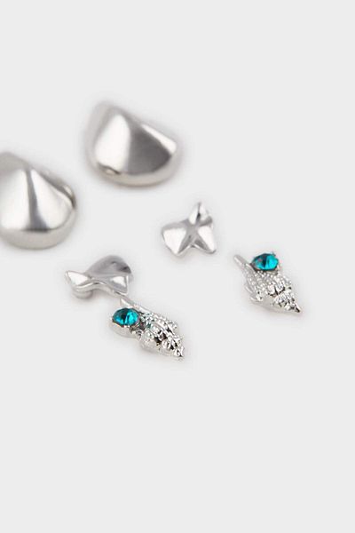 DeFacto Women's Antique 3-Piece Silver Earrings E4529Axns