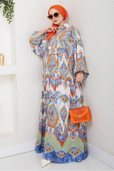 TRENDTESETTÜR Women's Orange (Orange) Patterned Dress t 6996
