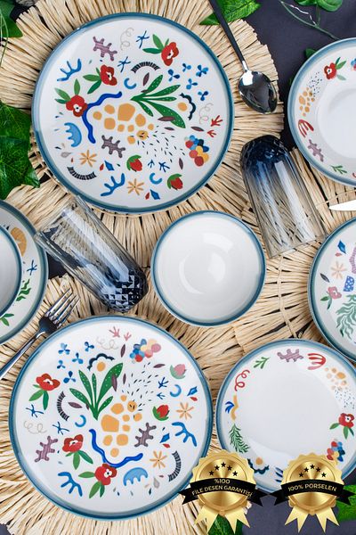 Heda Porselen Joy 16 Piece 6-Person Porcelain Breakfast Set