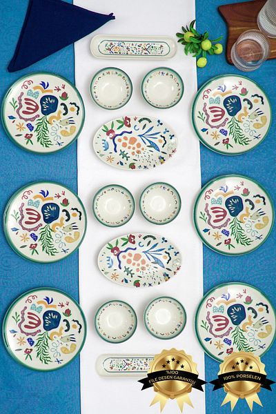 Heda Porselen Joy 16 Piece 6-Person Porcelain Breakfast Set