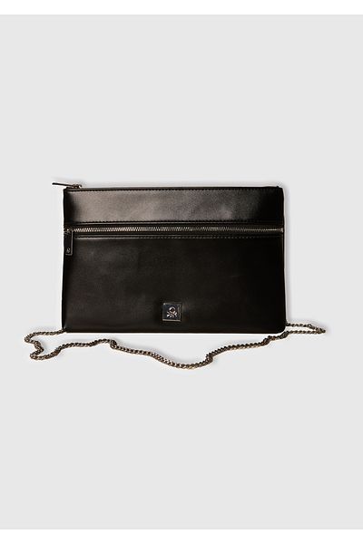 United Colors of Benetton Women's Black Zippered Chain Shoulder Strap Mini Bag
