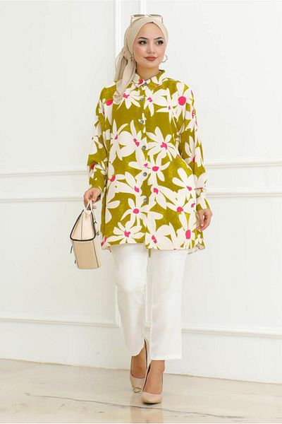TRENDTESETTÜR Women's Green Collision of the Chocolate Seljuk Shirt Tunics
