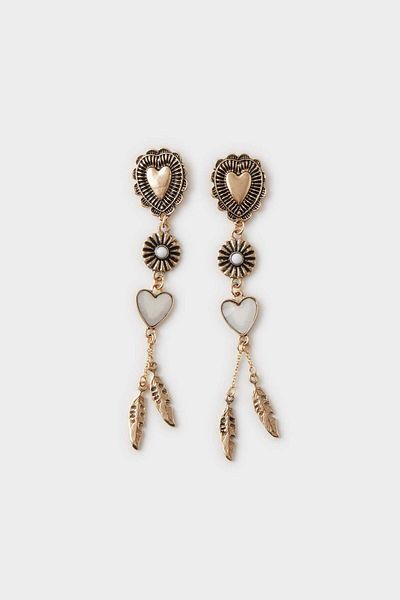 DeFacto Women's Antique Heart Gold Earrings E4521Axns