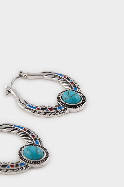 DeFacto Women's Antique Blue Stone Women's Silver Earrings E6671Axns
