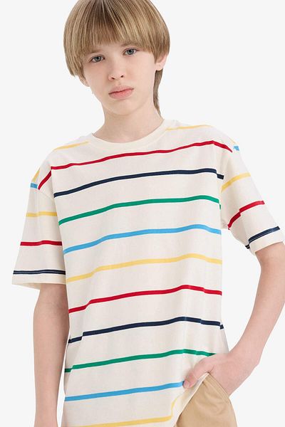 DeFacto Boy's Crew Neck Striped Short Sleeve T-Shirt D7866A825Sm