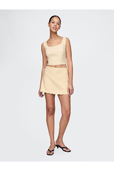 GAP Kadın Bej Keten Karışımlı Crop Askılı Bluz