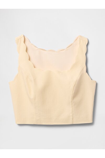 GAP Kadın Bej Keten Karışımlı Crop Askılı Bluz