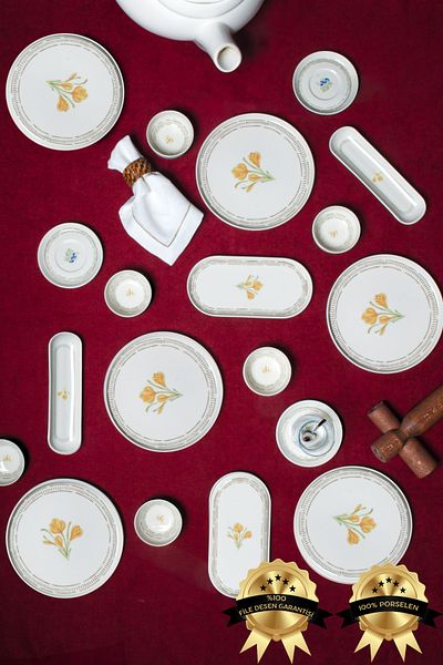Heda Porselen Mimosa 16 Piece Porcelain Breakfast Set for 6