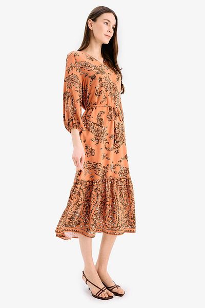 DeFacto Midi-Kleid mit regulärer Passform, V-Ausschnitt, Blumenmuster und halben Ärmeln F0985ax25sm