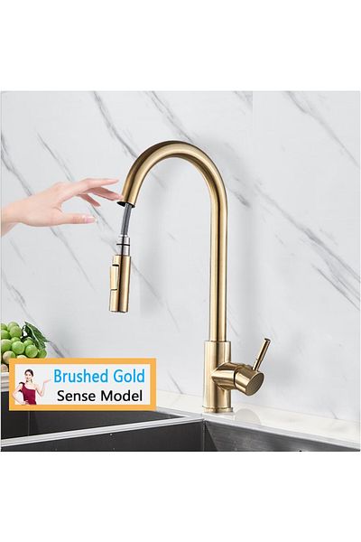 rozin Brushed gold sensor Rozin Smart Touch Kitchen Faucet Black Pull Out Sensor Faucets Black/Nickel 360