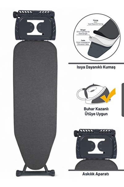 Perilla Silvia Özel Dokuma Kumaşlı Ütü Masası Antrasit