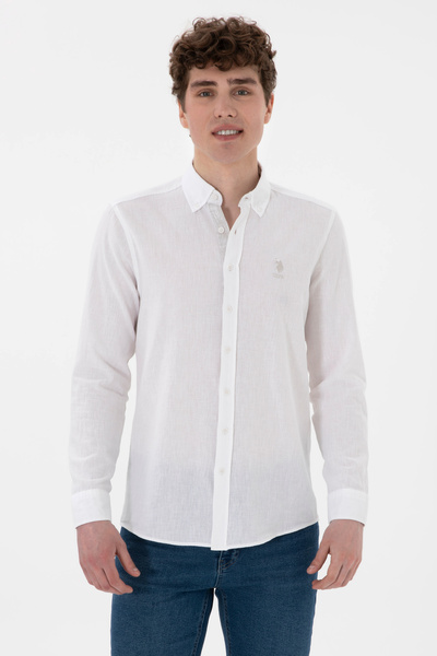U.S. Polo Assn. Ανδρικό λευκό μακρυμάνικο πουκάμισο 50299815-VR013
