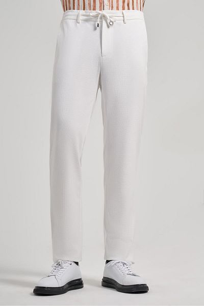 İmza Ανοιχτό κρεμ ελαστικό παντελόνι Jogger Classic Slim Fit με πλαϊνές τσέπες 1003240169