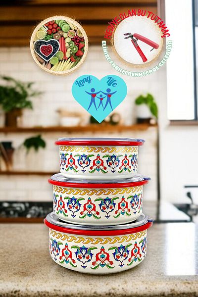 İnci Emaye No. 14 - 16 - 18 Enameled Storage Container Set of 3