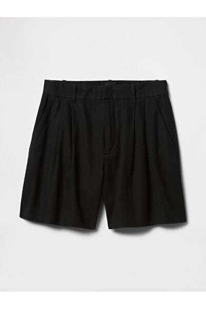 GAP Kadın Siyah High Rise Keten Karışımlı Şort