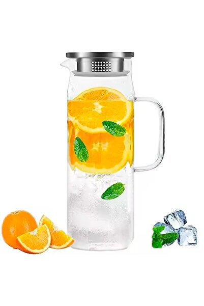 morponi Retro Cam Sürahi Kulplu Çelik Kapaklı Soğuk Sıcak Kokteyl Meşrubat Bo...