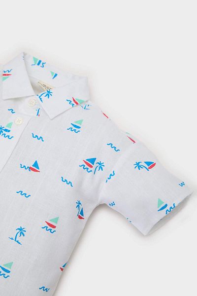 DeFacto Koszula chłopięca z krótkim rękawem z nadrukiem Sea Flame Poplin E8964A525SM